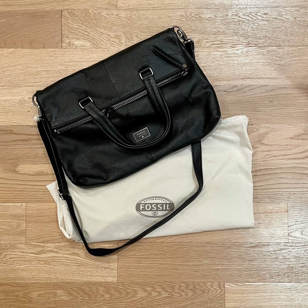 Fossil Black Leather Large Bag